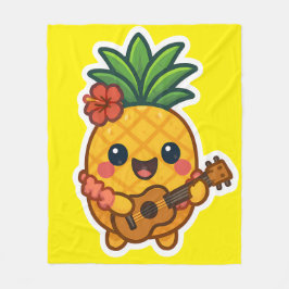 Smiling Kawaii Pineapple - Tropiskt Fleecefilt