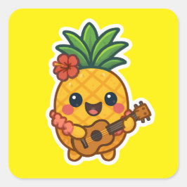 Smiling Kawaii Pineapple - Tropiskt Fyrkantigt Klistermärke
