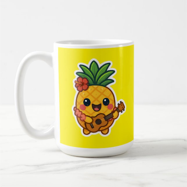 Smiling Kawaii Pineapple - Tropiskt Kaffemugg (Vänster)