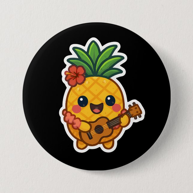 Smiling Kawaii Pineapple - Tropiskt Knapp (Framsida)