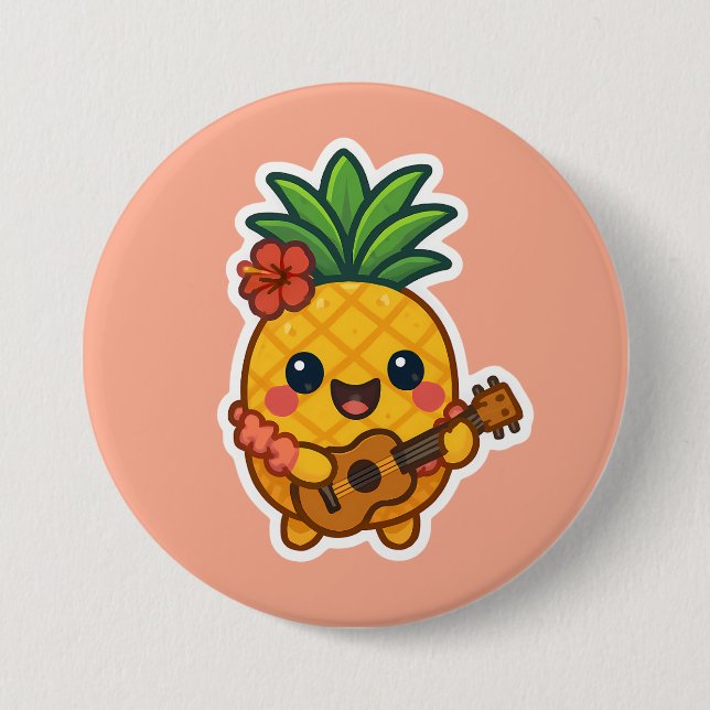 Smiling Kawaii Pineapple - Tropiskt Knapp (Framsida)