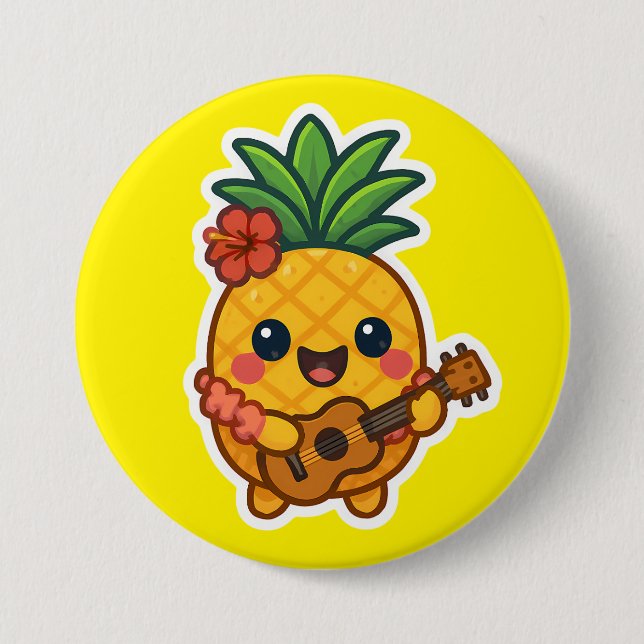 Smiling Kawaii Pineapple - Tropiskt Knapp (Framsida)