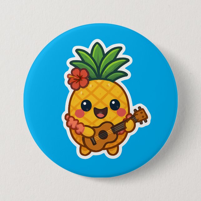 Smiling Kawaii Pineapple - Tropiskt Knapp (Framsida)