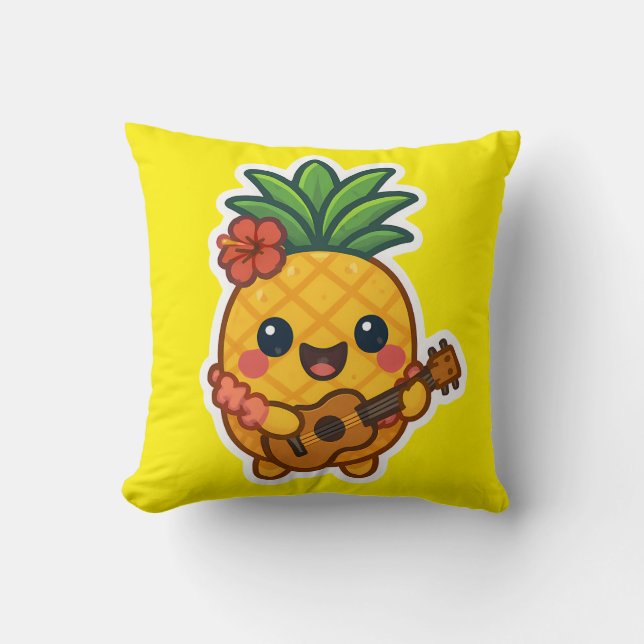 Smiling Kawaii Pineapple - Tropiskt Kudde (Framsida)