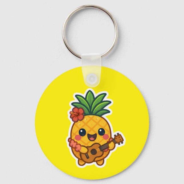 Smiling Kawaii Pineapple - Tropiskt Nyckelring (Framsida)