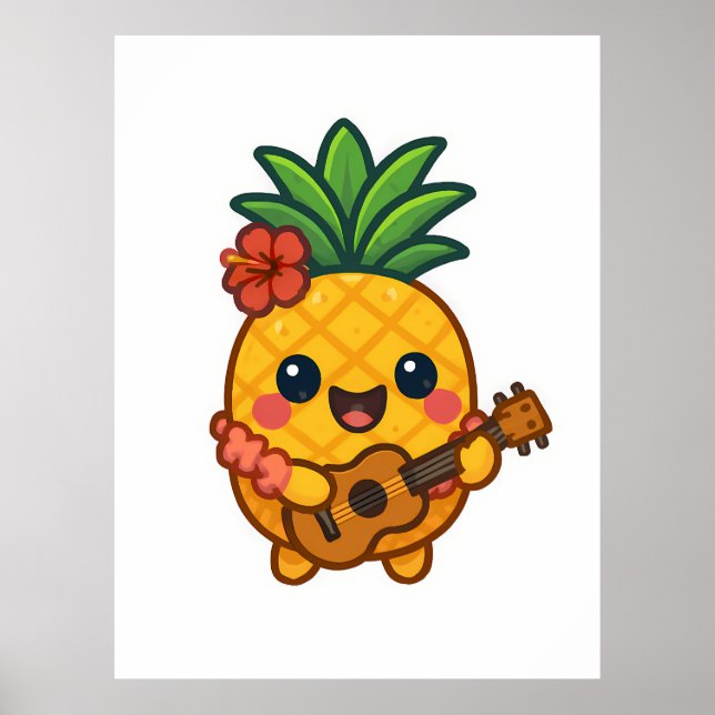 Smiling Kawaii Pineapple - Tropiskt Poster (Framsidan)