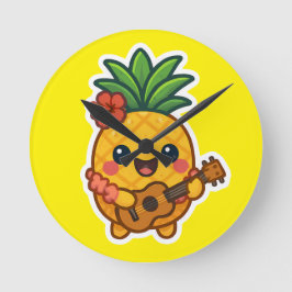 Smiling Kawaii Pineapple - Tropiskt Rund Klocka