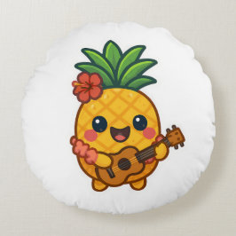 Smiling Kawaii Pineapple - Tropiskt Rund Kudde