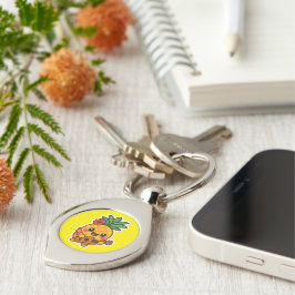 Smiling Kawaii Pineapple - Tropiskt Swirl Silverfärgad Nyckelring