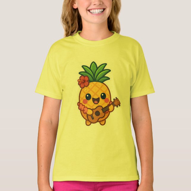 Smiling Kawaii Pineapple - Tropiskt T Shirt (Framsida)