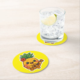 Smiling Kawaii Pineapple - Tropiskt Underlägg Papper Rund