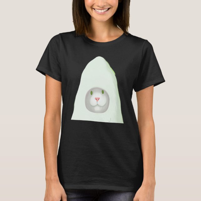 Smiling kitten artwork white cat meme t shirt (Framsida)