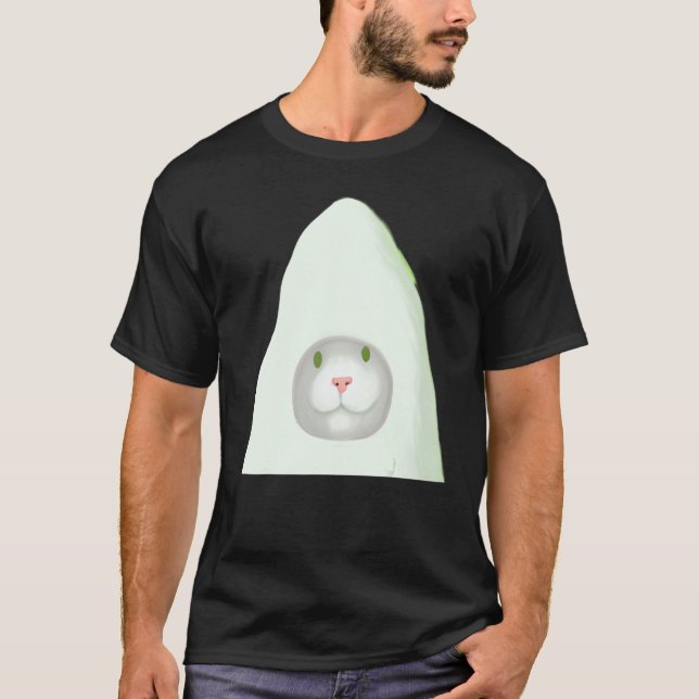 Smiling kitten artwork white cat meme t shirt (Framsida)