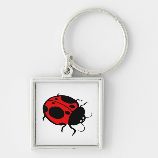 Smiling Ladybug - Fyrkantig Silverfärgad Nyckelring (Framsidan)