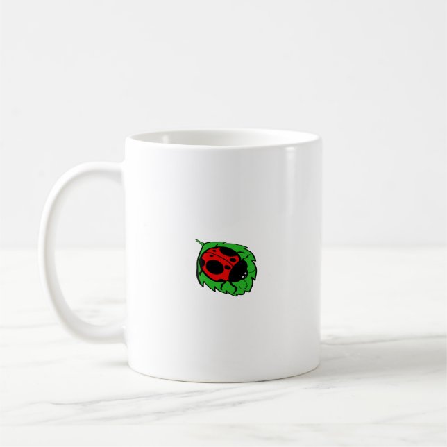 Smiling Ladybug på Grönt Löv Mini - Kaffemugg (Vänster)