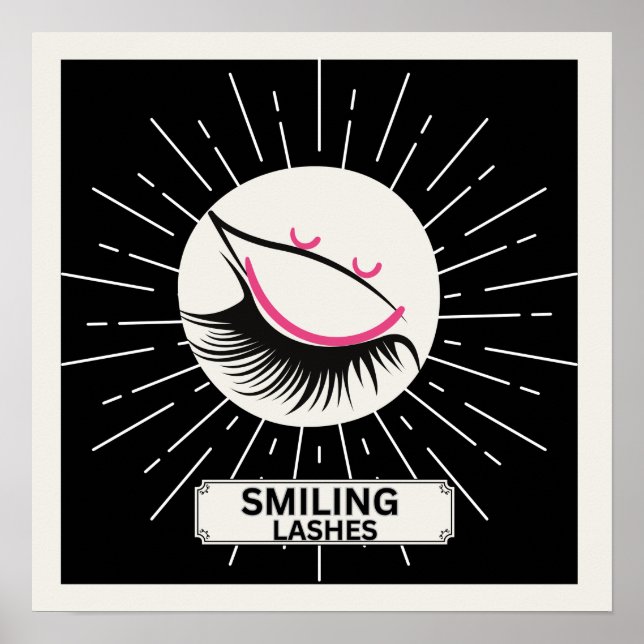 Smiling Lashes Modern Minimalist Rosa Svart Ögonfr Poster (Framsidan)