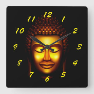 Smiling Lord Buddha Guld och Black Fyrkantig Klocka