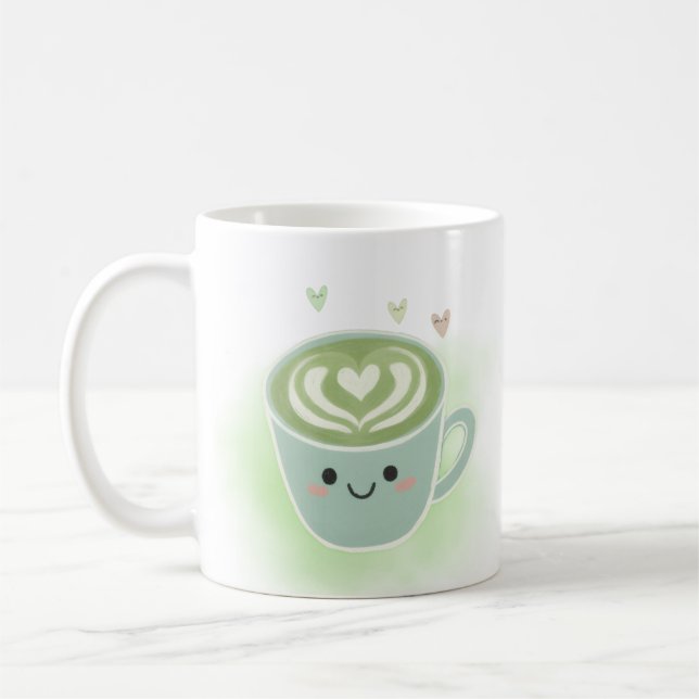 Smiling Matcha Latte Heart Mug Kaffemugg (Vänster)