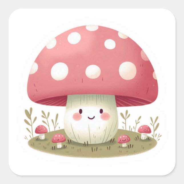 Smiling Mushroom Fyrkantigt Klistermärke (Framsida)