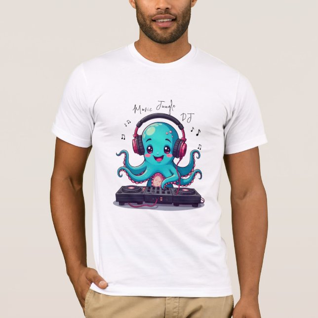 Smiling Octopus DJ, Lycklig Music Jungle T-Shirt (Framsida)