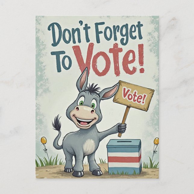 Smiling Patriotic Donkey Vote Reminder Vykort (Framsida)
