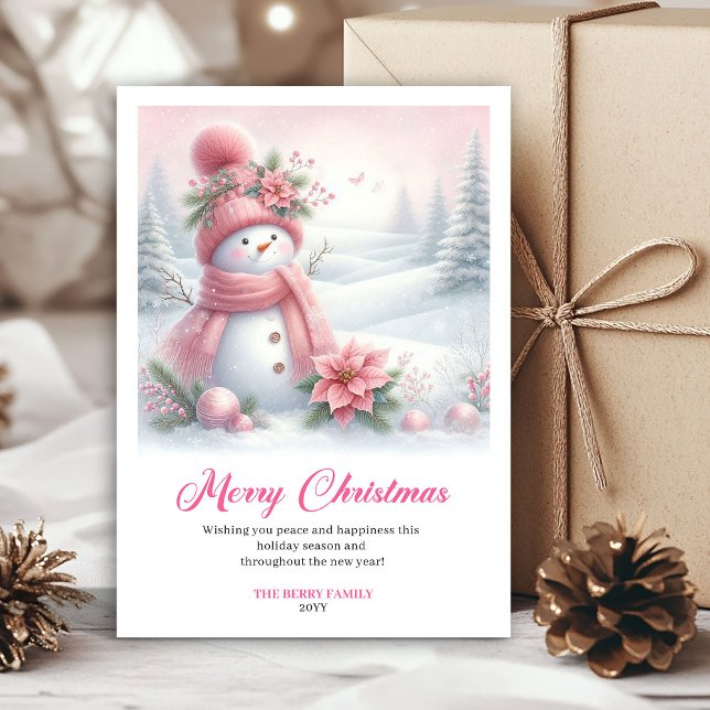 Smiling pink snowman kids greeting card digital julkort (Smiling pink snowman kids greeting card digital)
