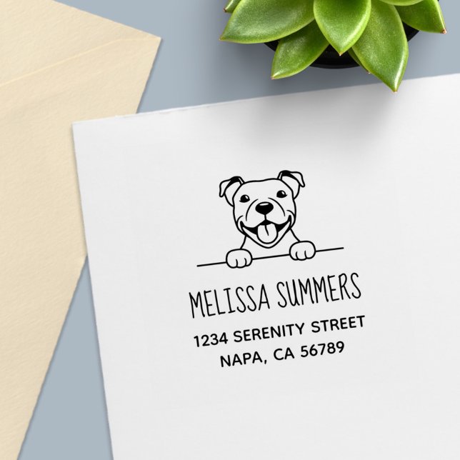 Smiling Pit Bull Dog Adress Självfärgande Stämpel (Skapare uppladdad)