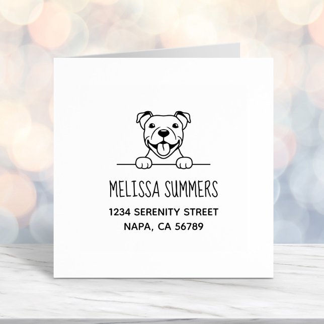 Smiling Pit Bull Dog Adress Självfärgande Stämpel (Skapare uppladdad)