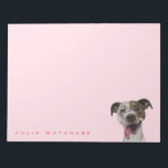 Smiling Pit Bull Dog Teckning Anteckningsblock<br><div class="desc">Den ritades med pennan och sedan färgad digitalt med konte och pastel. Det är en teckning av en brun och vit bull hund i färg med ett stort leende. Hennes tunga håller sig ur munnen.</div>