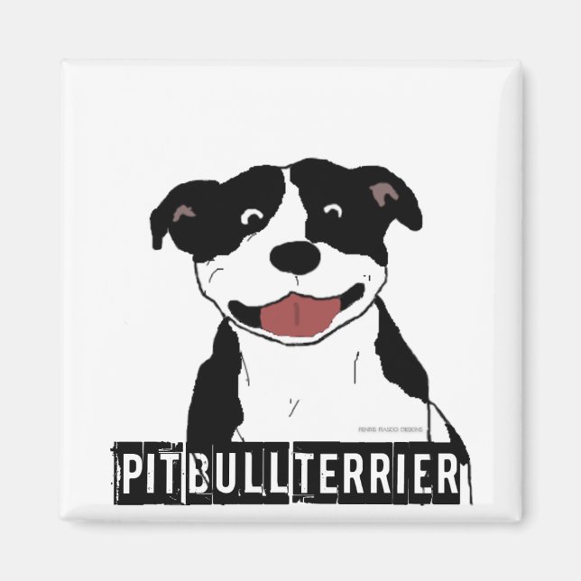 Smiling Pit Bull (Svart och vitt, precis namn) Magnet (Framsidan)