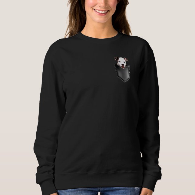 Smiling Pitbull In Pocket Friend Dog Lovers Pocket T Shirt (Framsida)