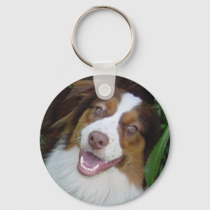 Smiling Red Tri Aussie Nyckelring