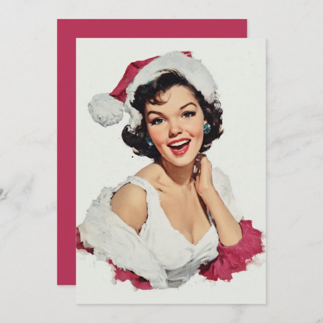 Smiling Retro Christmas Pin-Up Julkort (Fram/baksida)