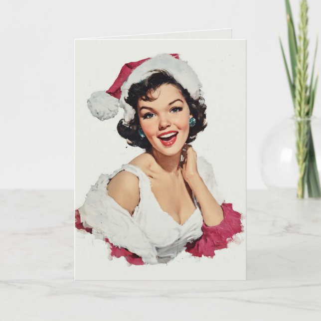 Smiling Retro Christmas Pin-Up Kort (Framsida)