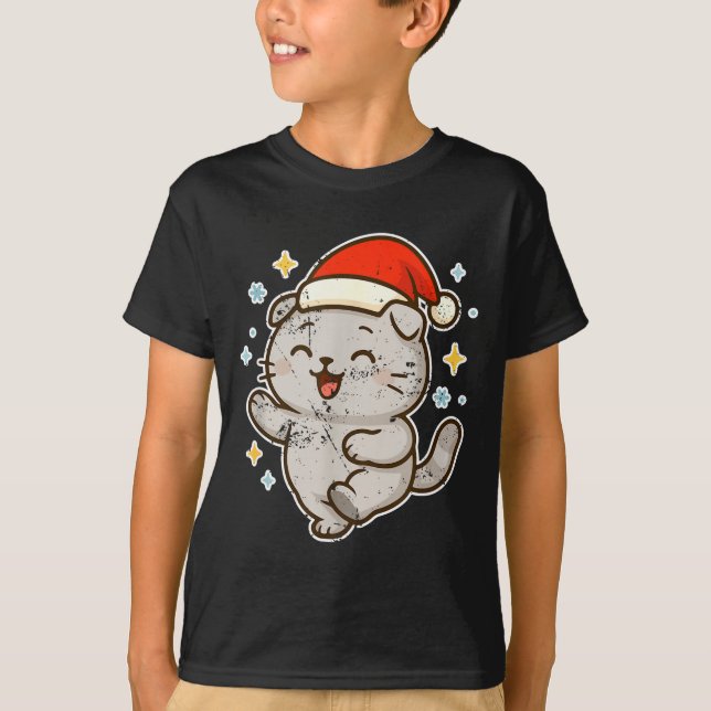 Smiling Santa Cat Holiday Cheer  T Shirt (Framsida)