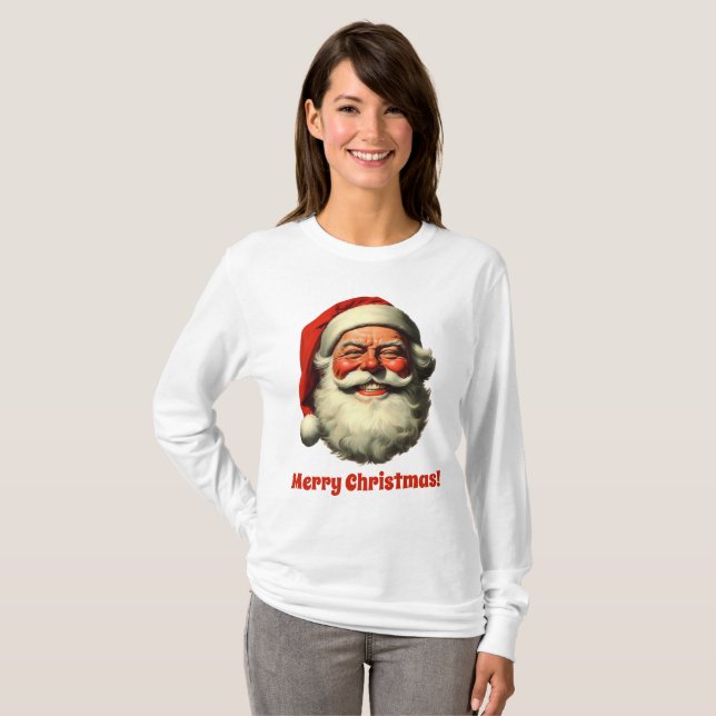Smiling Santa Retro Vintage Stil T Shirt (Hel framsida)