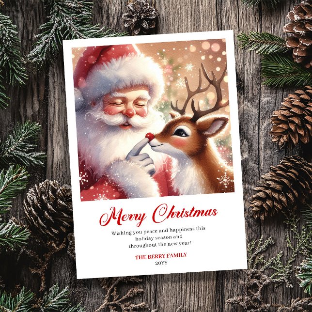 Smiling Santa With Rudolph Merry Christmas Greetin Julkort (Smiling Santa With Rudolph Merry Christmas Greeting Card)