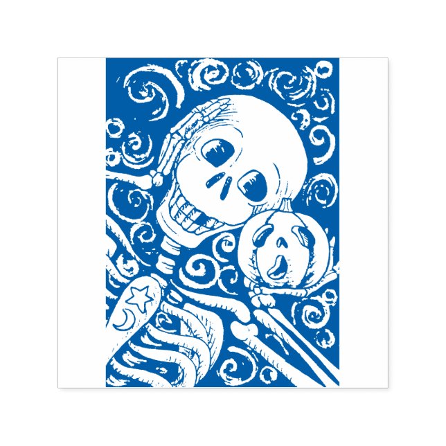 SMILING SKELETON & HIS JACK O LANTERN, HALLOWEEN SJÄLVFÄRGANDE STÄMPEL (Design)