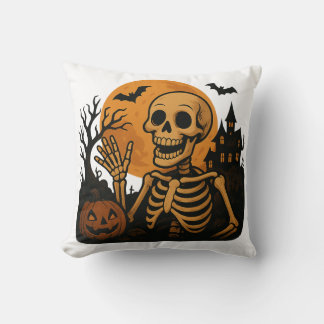 Smiling Skeleton with Pumpkin and Full Moon – Spoo Kudde