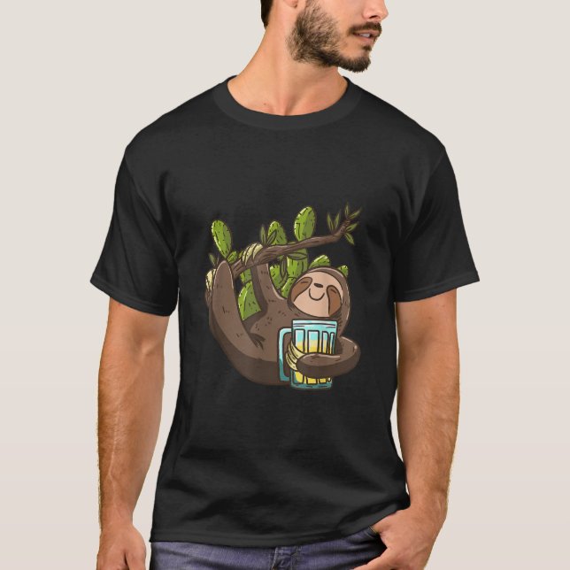 Smiling Sloth Beer Cactus Funny Lazy Animal Sloth T Shirt (Framsida)