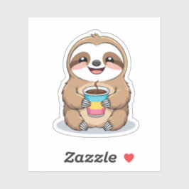 Smiling Sloth Holding a Hett Kopp of Coffee Sticke Klistermärken
