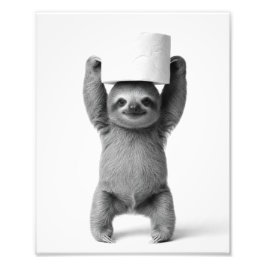 Smiling Sloth Triumphantly Lifts Toilet Paper Roll Fototryck