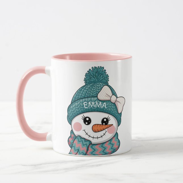 Smiling Snowman Face Name Christmas bow Mugg (Vänster)