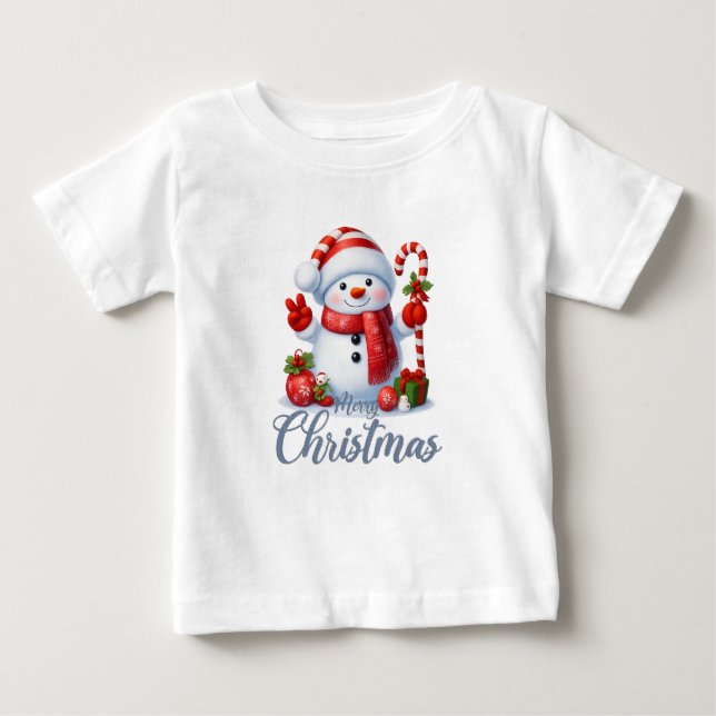 Smiling Snowman With Candy Cane Christmas Tee (Framsida)