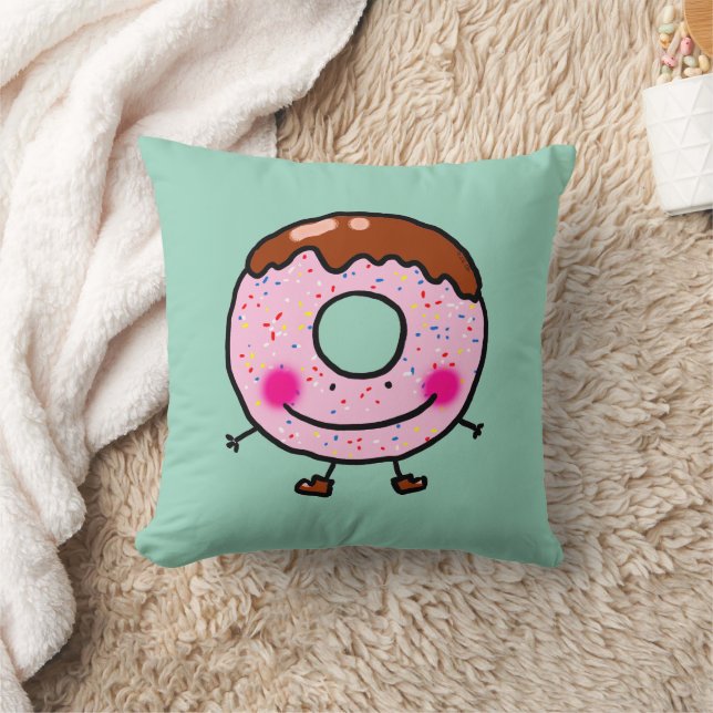 Smiling Sprinkle Donut Character Art Kudde (Filt)