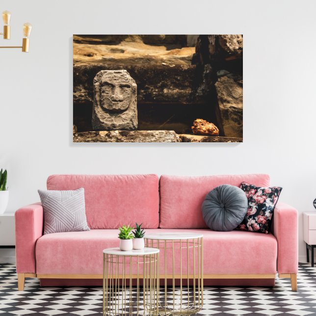 Smiling Stone Totem Cambodia - Canvas Wall Art (Insitu (Vardagsrum))