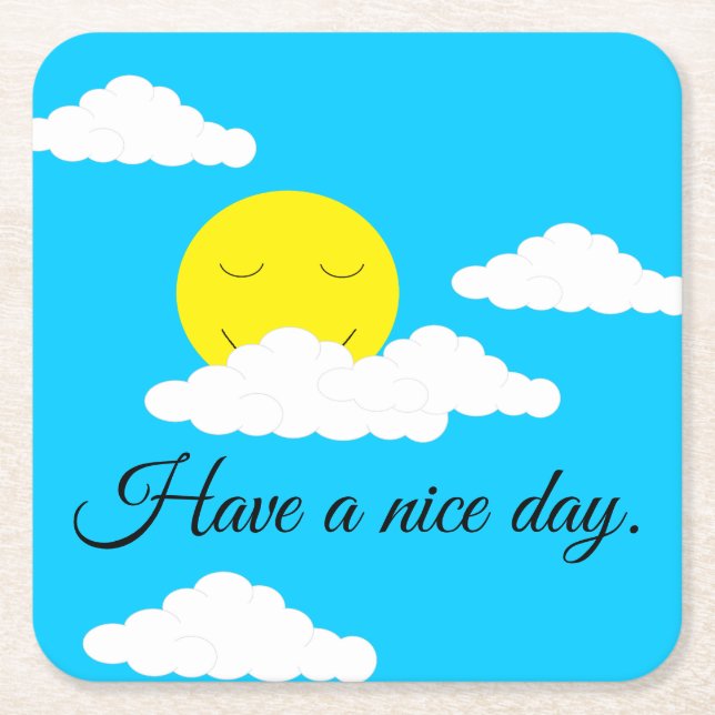 Smiling Sun with Puffy Clouds: Underlägg Papper Kvadrat (Framsidan)