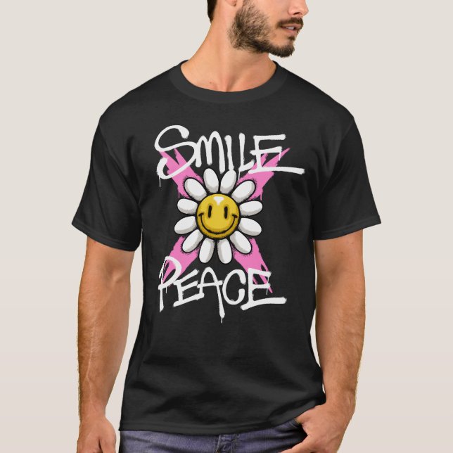 Smiling Sunflower Streetwear T Shirt (Framsida)