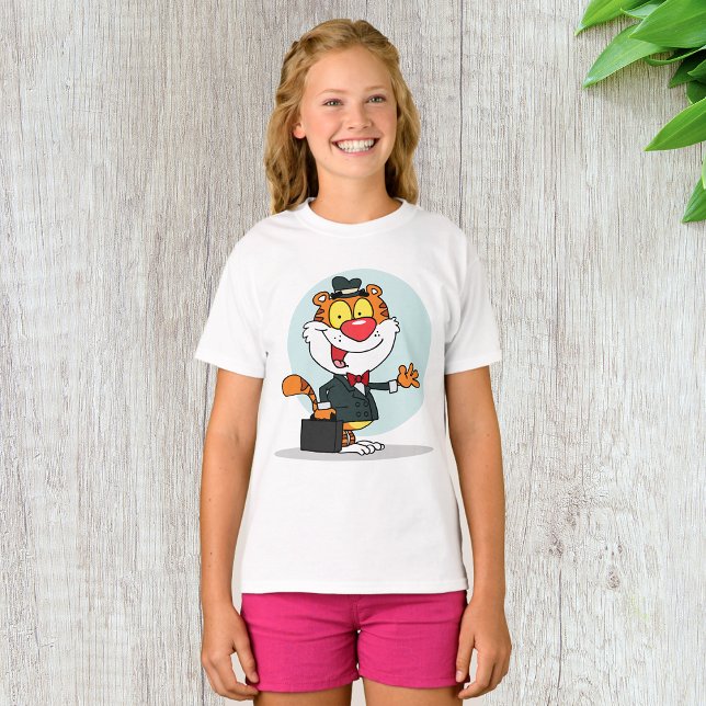 Smiling Tiger Holding A Briefcase Girls T-Shirt (Skapare uppladdad)