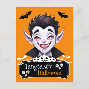 Smiling Vampire Fangtastic Halloween Funny Pun Vykort